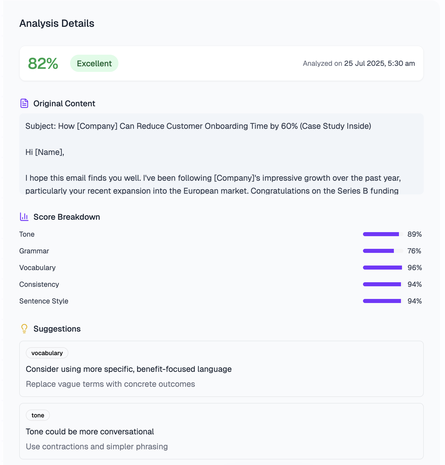Detailed Content Analysis Interface
